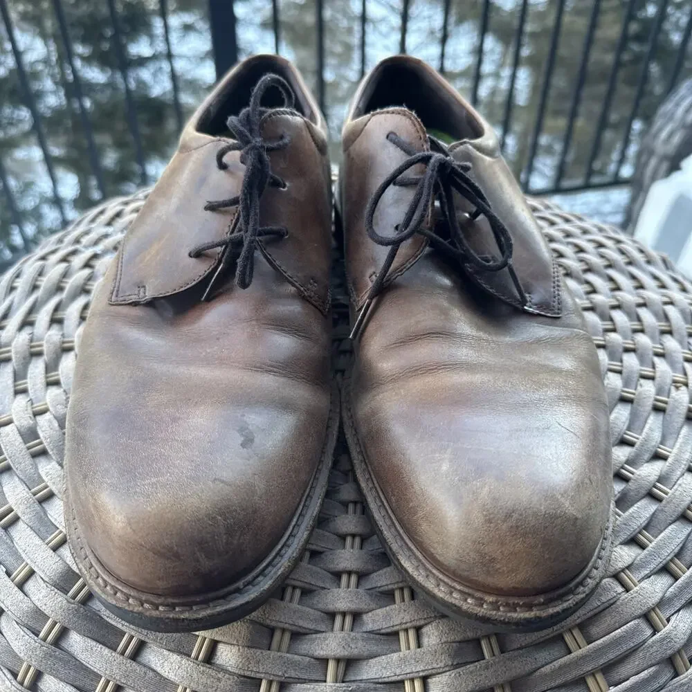 ECCO Shoes Mens 46 12 Brown Shock Point Oxford Leather W/ Superfeet Inserts